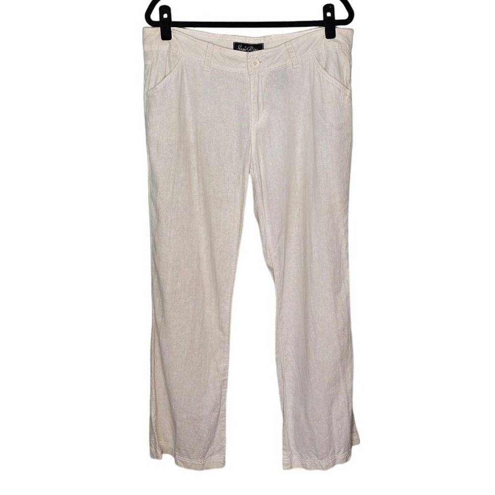 Susie Rose Linen Blend Pants Juniors 13 Cream Straight Leg Casual Summer Coastal